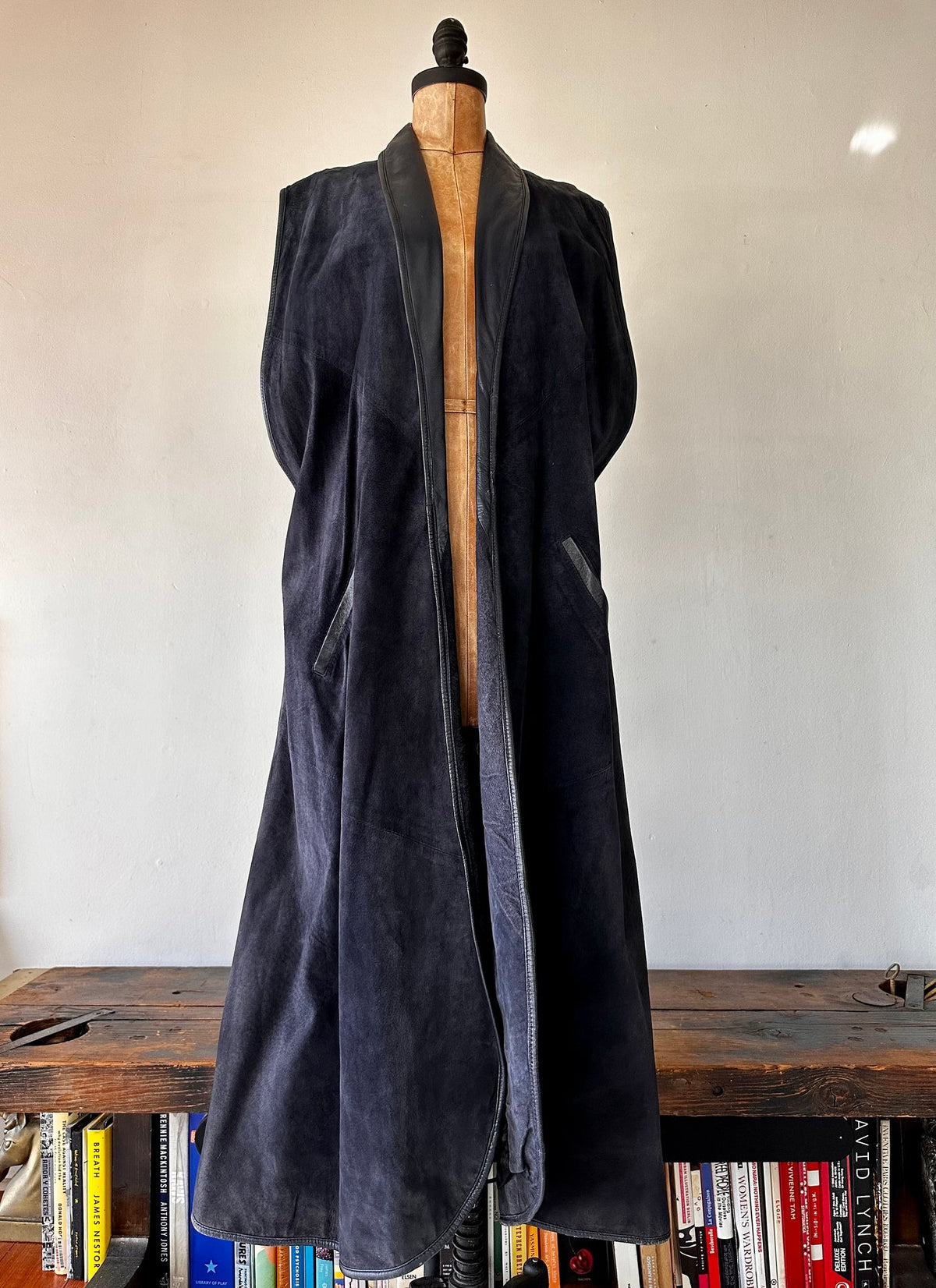 1980 Batya Navy Suede Long Vest Trench