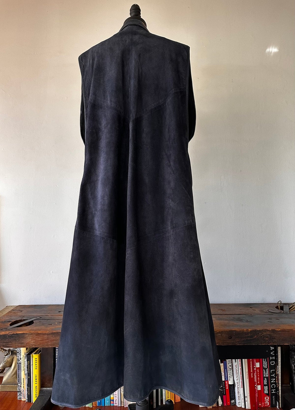 1980 Batya Navy Suede Long Vest Trench