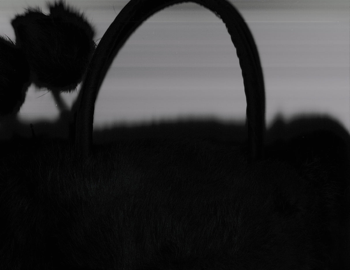 Black Rabbit Fur Bag with Pom Poms