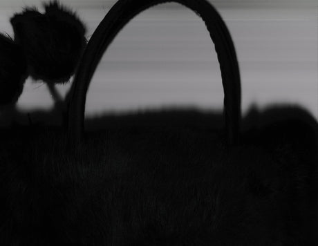 Black Rabbit Fur Bag with Pom Poms