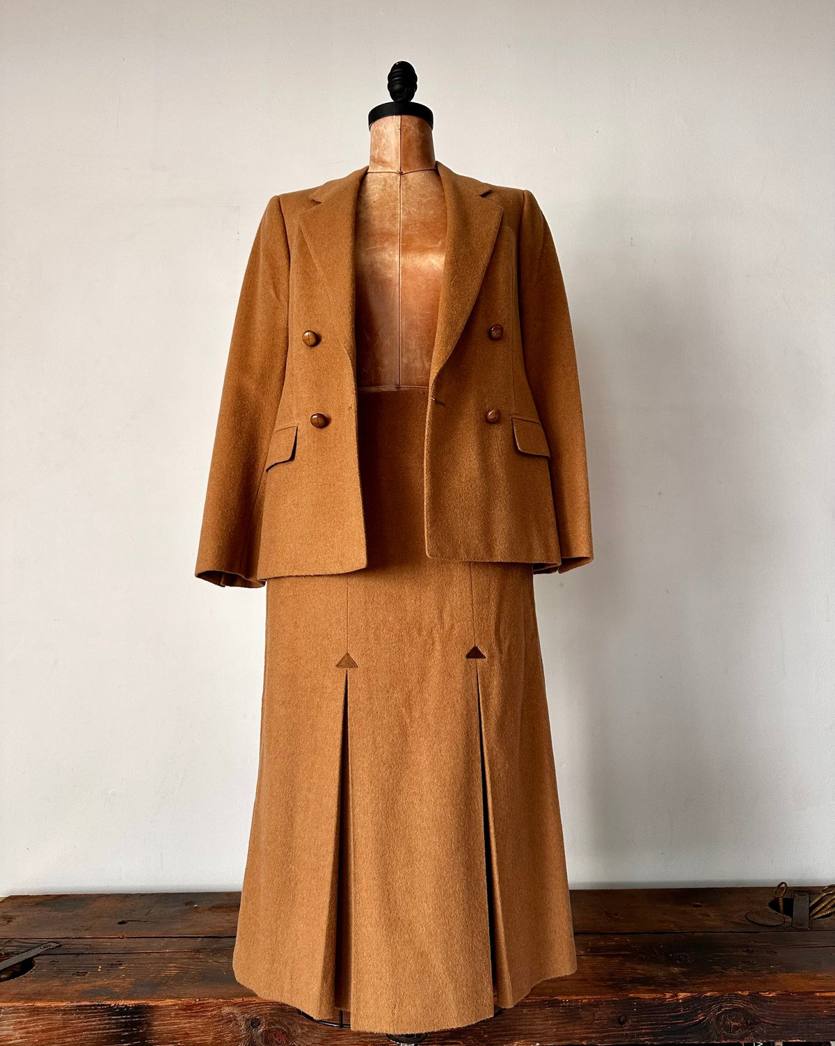 1970 Burberry Caramel Wool Skirt Set