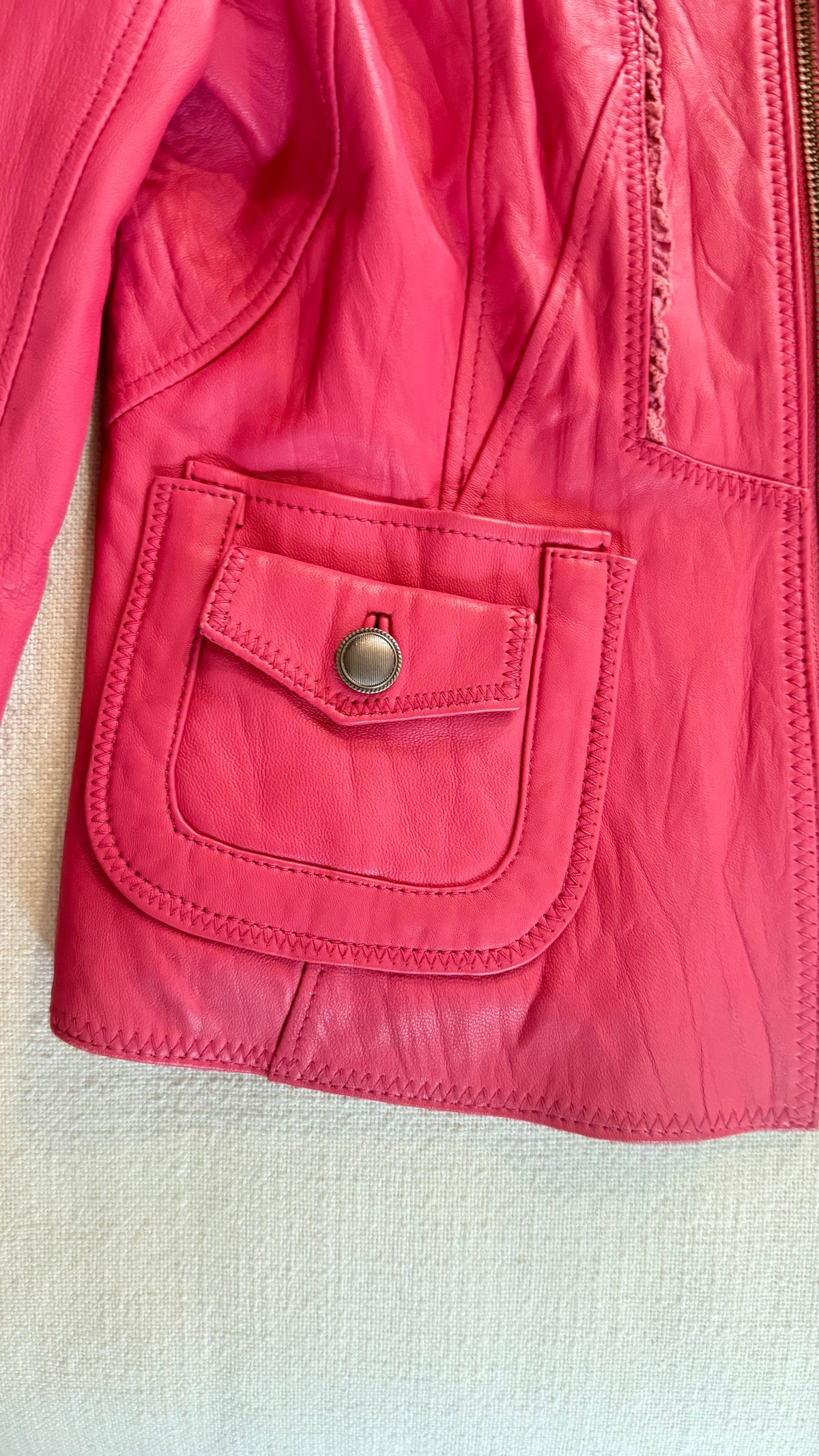 Vintage Hot Pink Leather Moto Jacket