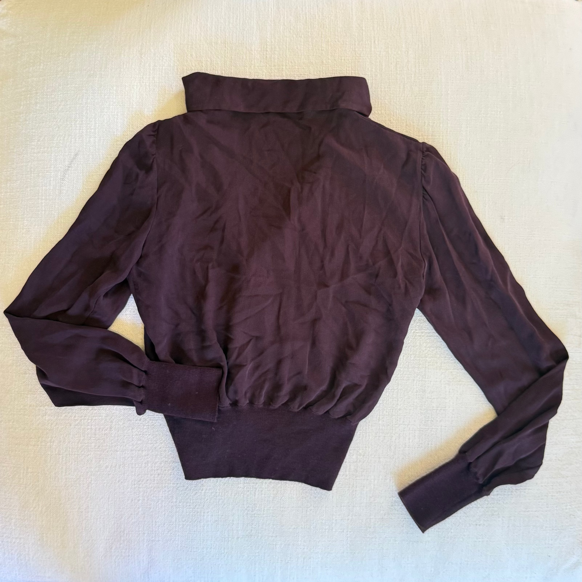 Moschino Ruffled Long-Sleeve Button-Front Blouse Dark Brown