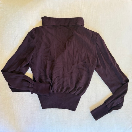 Moschino Ruffled Long-Sleeve Button-Front Blouse Dark Brown