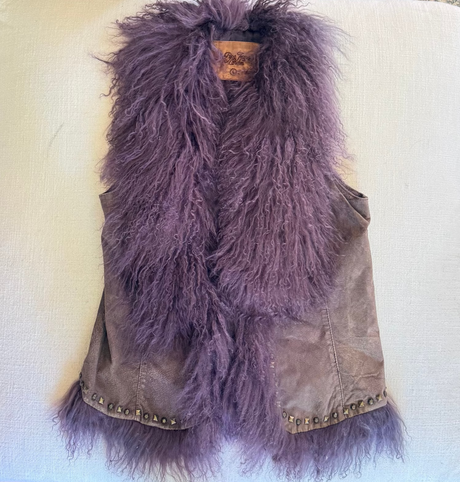 Pepe Jeans London Purple fur and suede studded vest