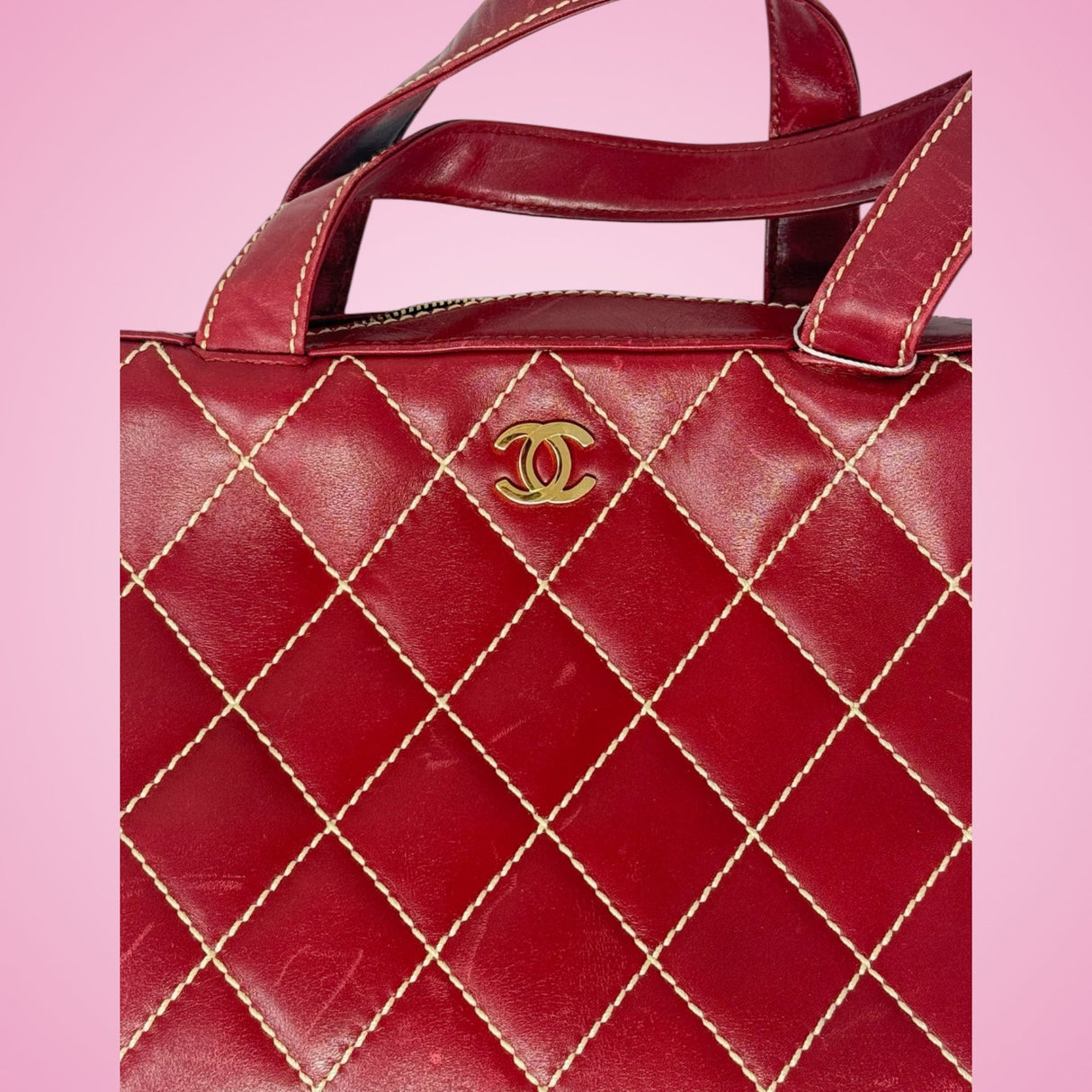 Chanel Burgundy Top Handle Bowler Bag (comes with duster)