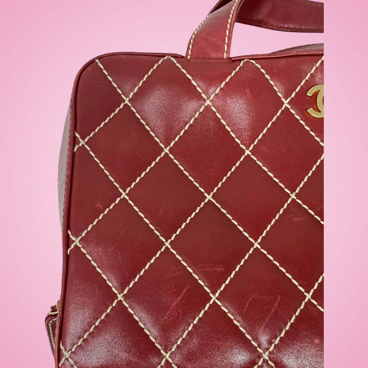 Chanel Burgundy Top Handle Bowler Bag (comes with duster)