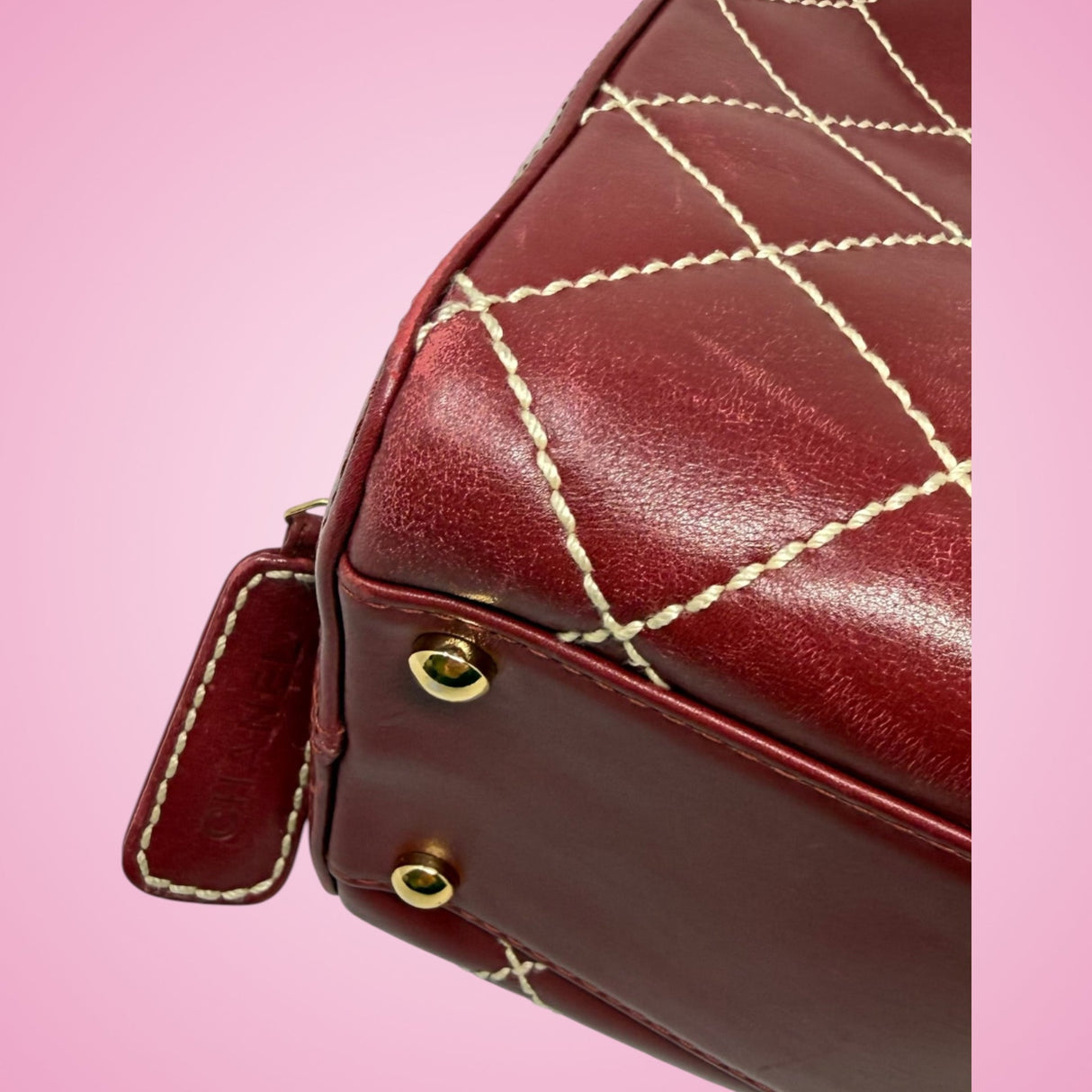 Chanel Burgundy Top Handle Bowler Bag (comes with duster)