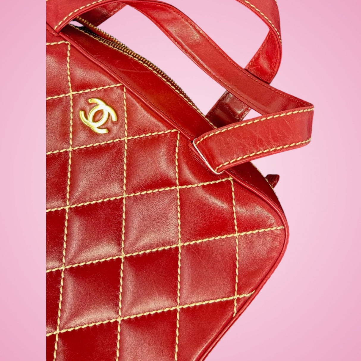 Chanel Burgundy Top Handle Bowler Bag (comes with duster)