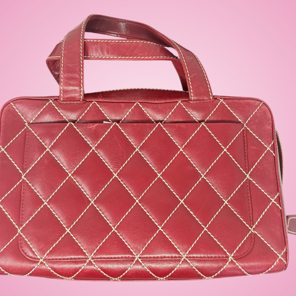 Chanel Burgundy Top Handle Bowler Bag (comes with duster)