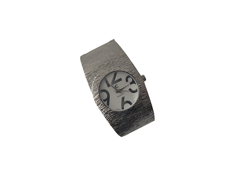 Silver Cuff Watch with White Watch Face