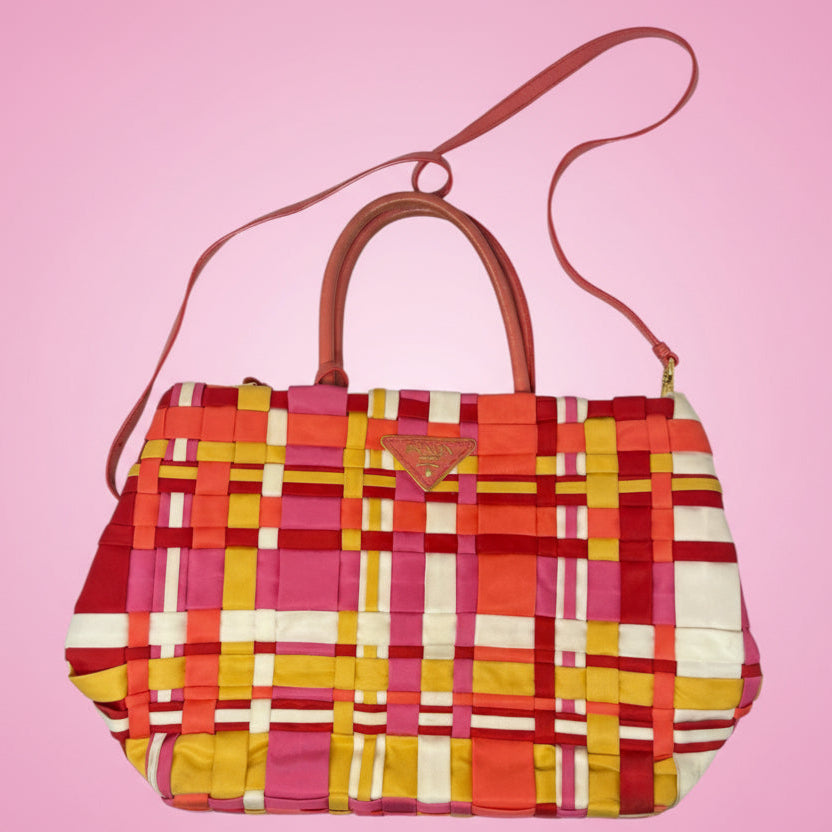 Prada Woven Tessuto Colorful Tote (comes with duster)