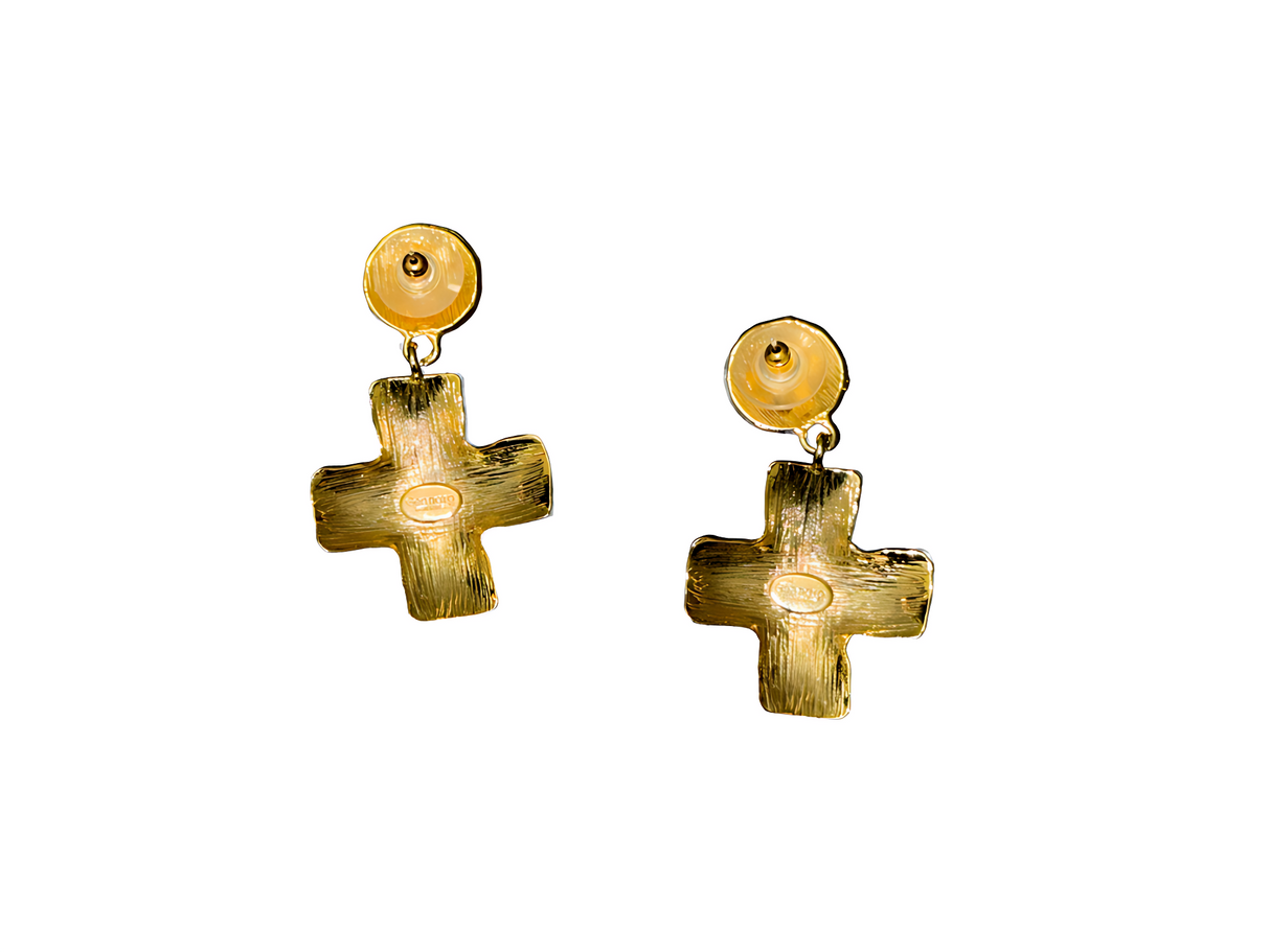 Gold Etched Cross Earrings