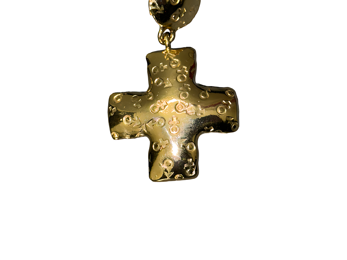 Gold Etched Cross Earrings