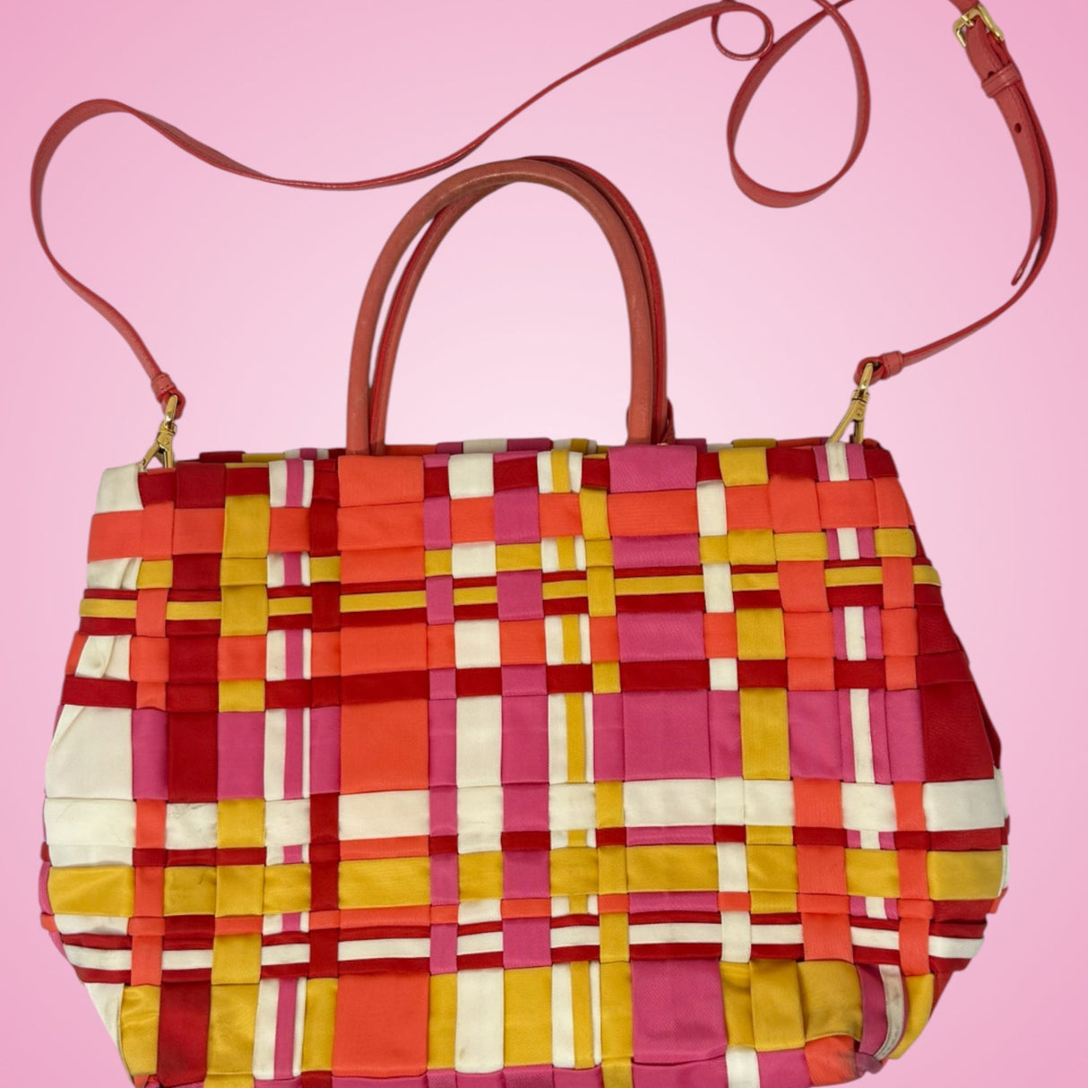 Prada Woven Tessuto Colorful Tote (comes with duster)