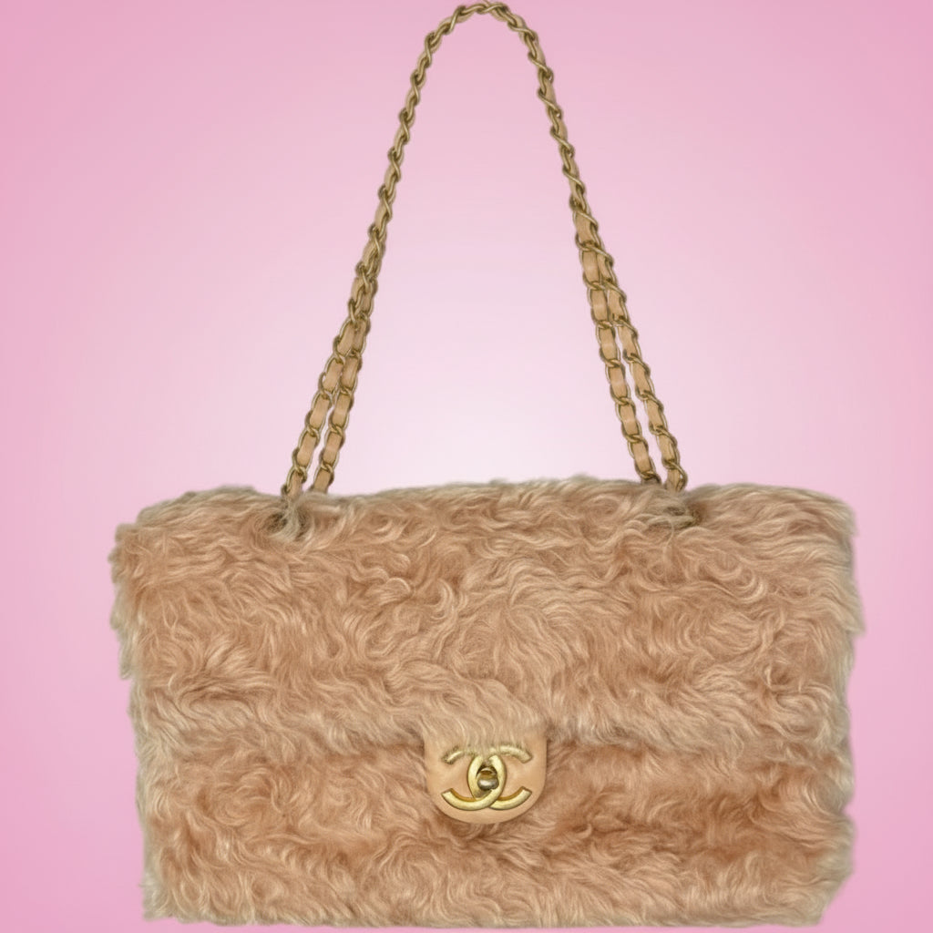 Chanel Light Pink Fuzzy Flap Shoulder Bag