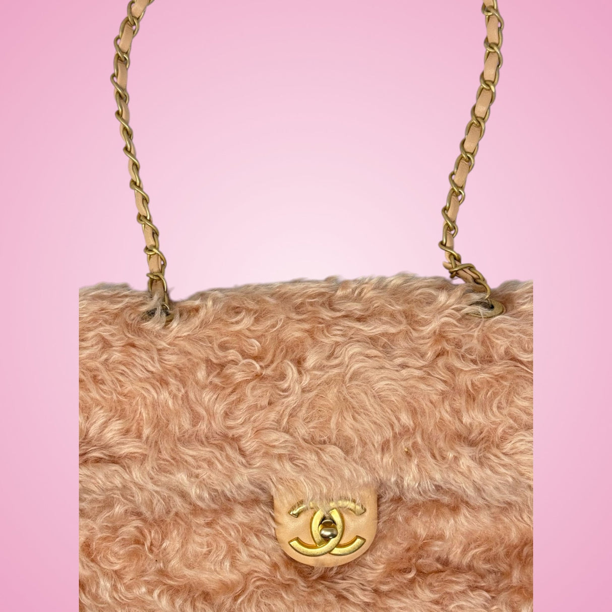 Chanel Light Pink Fuzzy Flap Shoulder Bag