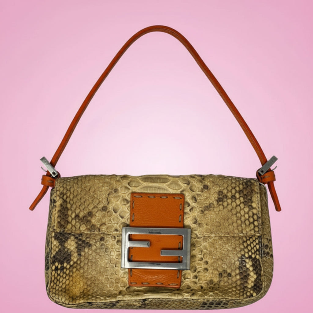Fendi Selleria Orange Python Baguette