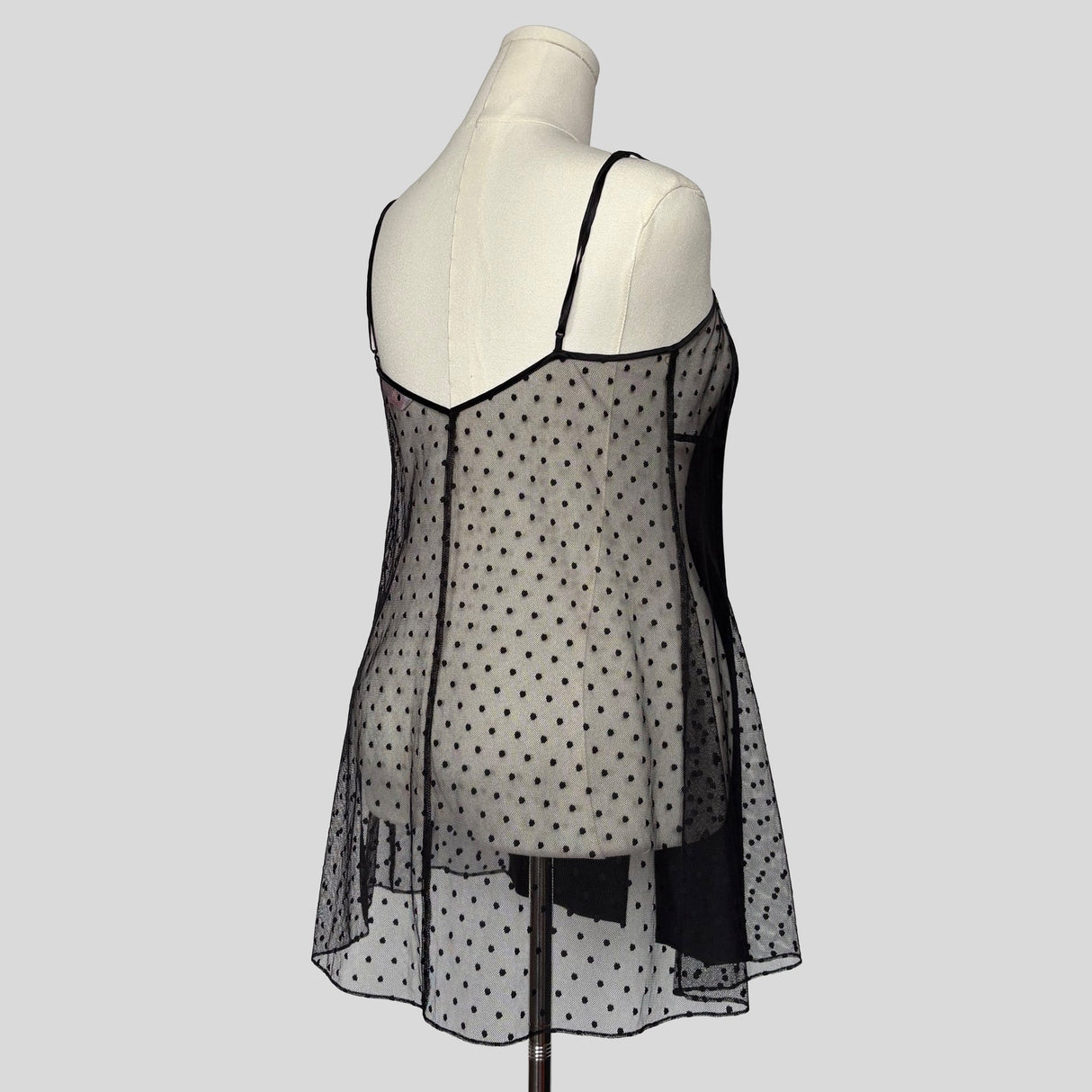 Polka dot mesh flyaway babydoll chemise in black
