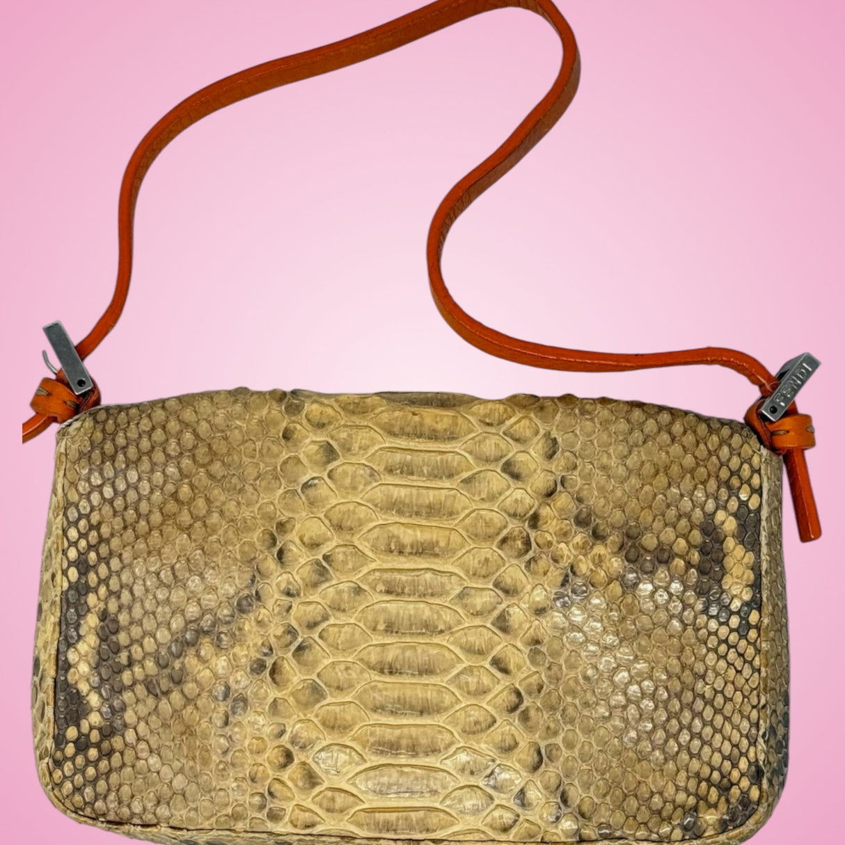 Fendi Selleria Orange Python Baguette