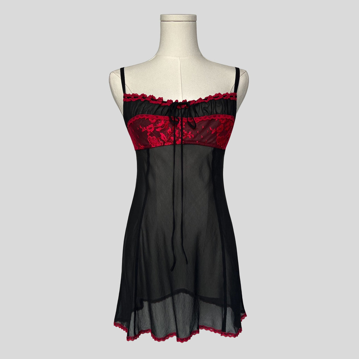 Milkmaid lace trim slip dress in black and red