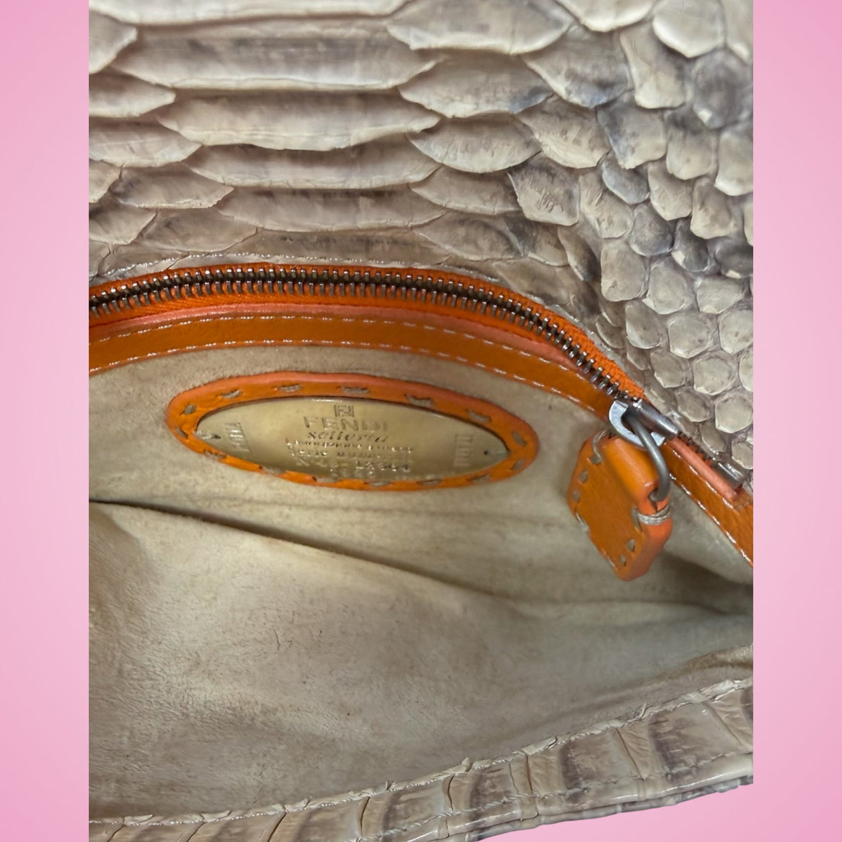 Fendi Selleria Orange Python Baguette