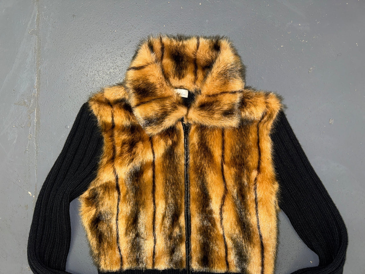 Black and Faux Fur Zip Up Sweater