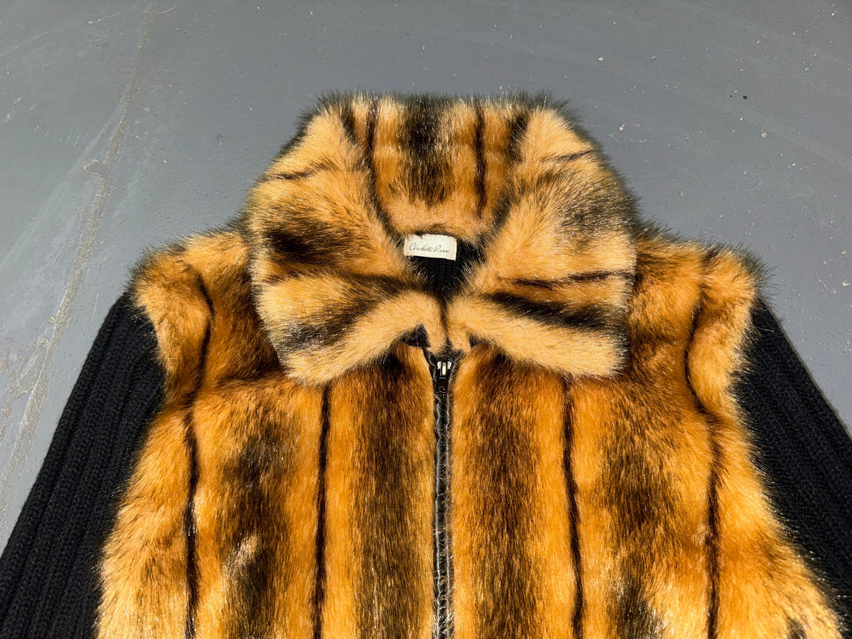 Black and Faux Fur Zip Up Sweater