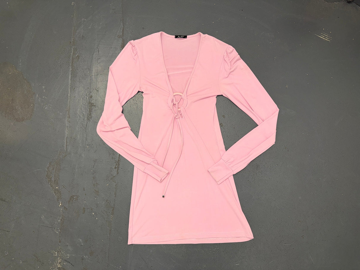 Light Pink O-Ring Long Sleeve Mini Dress