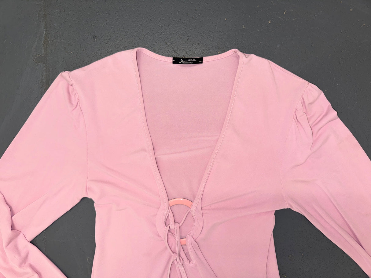Light Pink O-Ring Long Sleeve Mini Dress