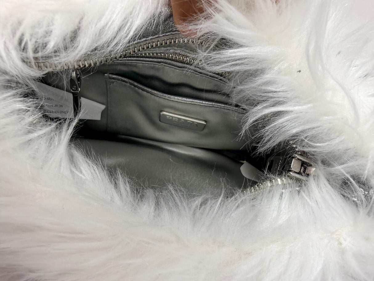 Prada White Fur Clutch Bag