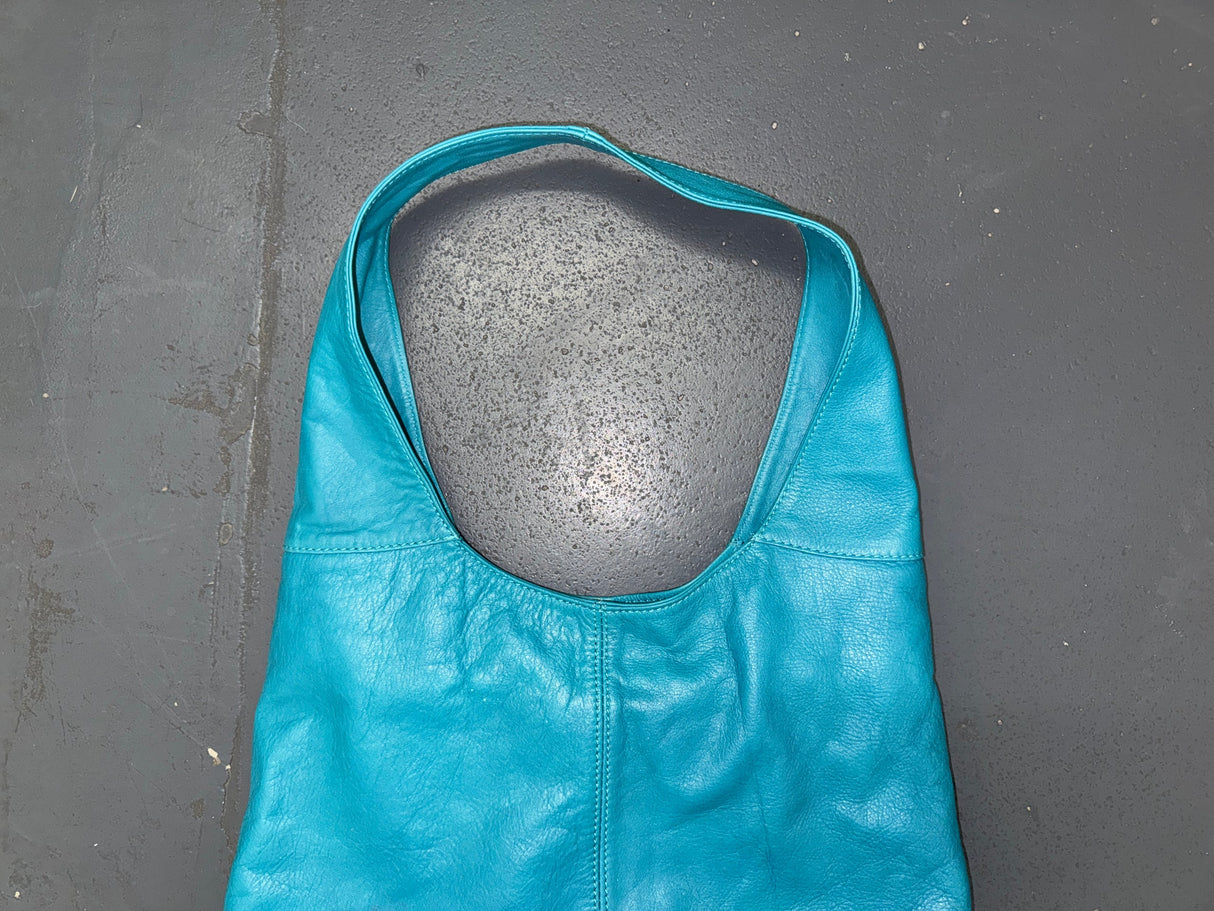 Turquoise Leather Hobo Shoulder Bag