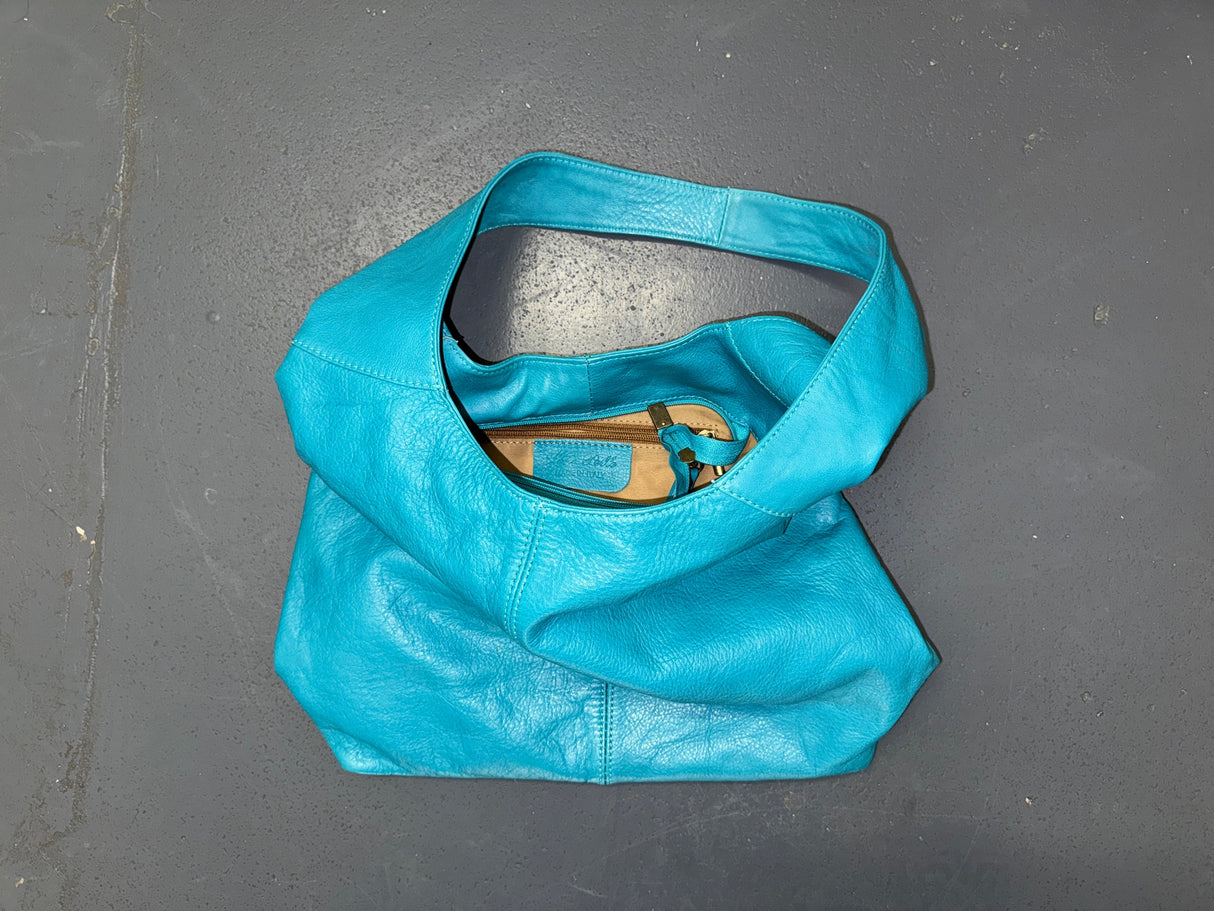 Turquoise Leather Hobo Shoulder Bag