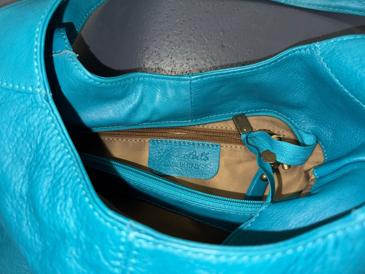 Turquoise Leather Hobo Shoulder Bag