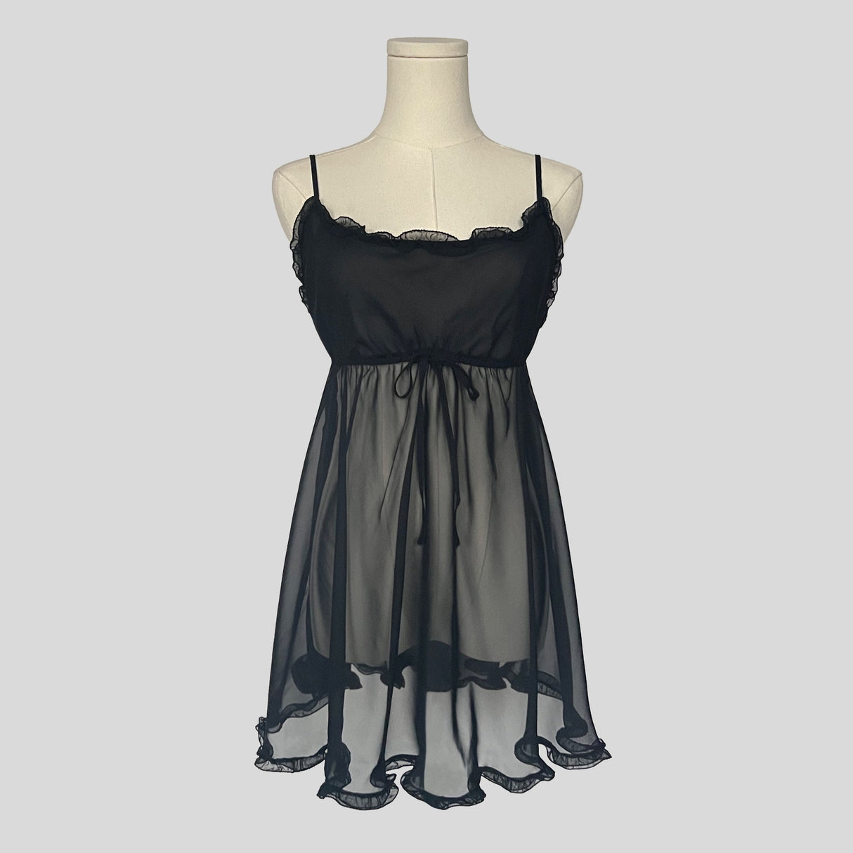 Sheer ruffled babydoll dress in black