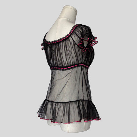Ruffled ribbon trim babydoll top