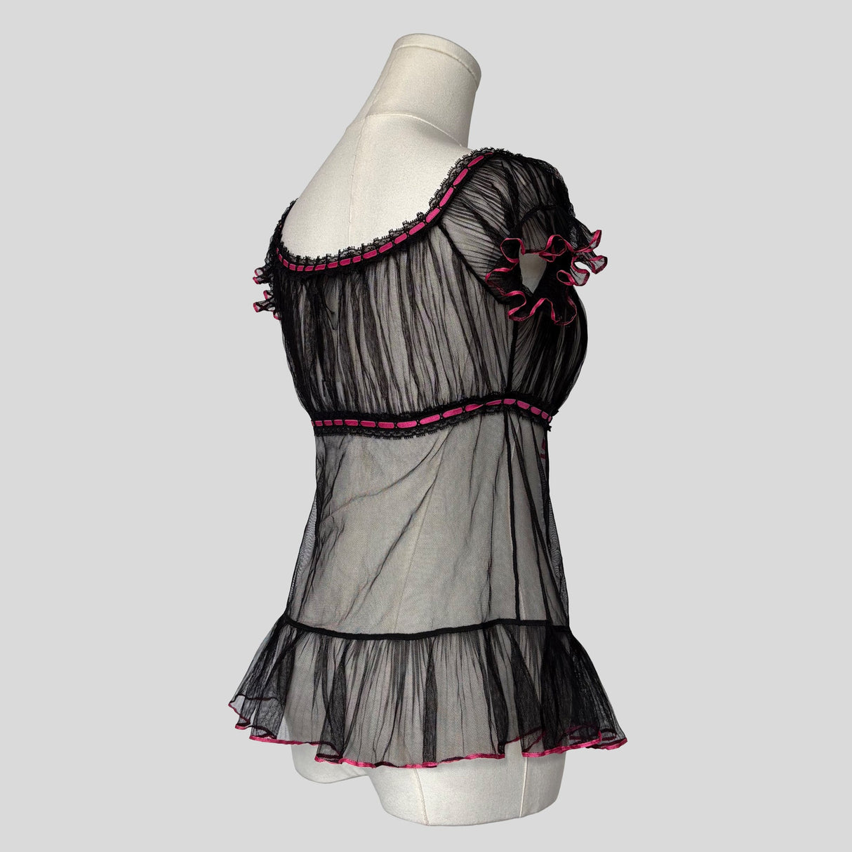 Ruffled ribbon trim babydoll top