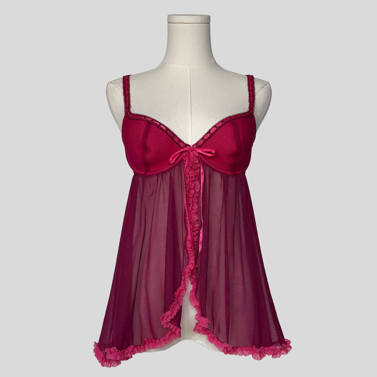 Ruffled mesh split front babydoll chemise