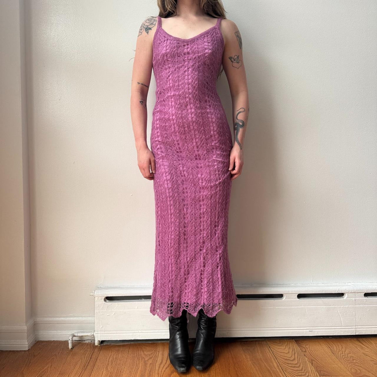 Italian Lilac Purple Mohair Knit Maxi Dress