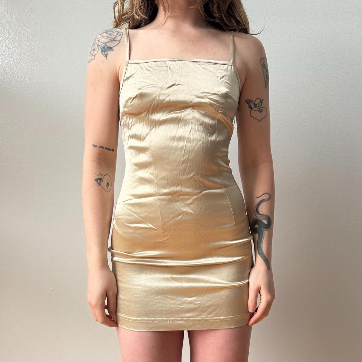 Italian Champagne Satin Bodycon Mini Dress