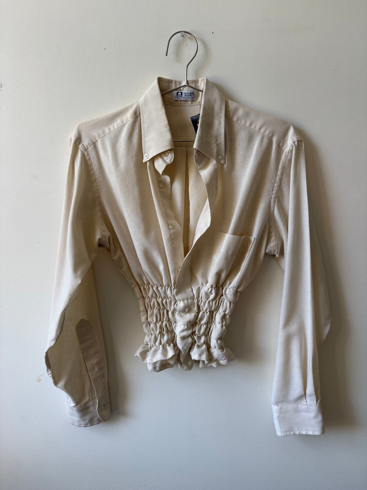 Upcycled light yellow button up