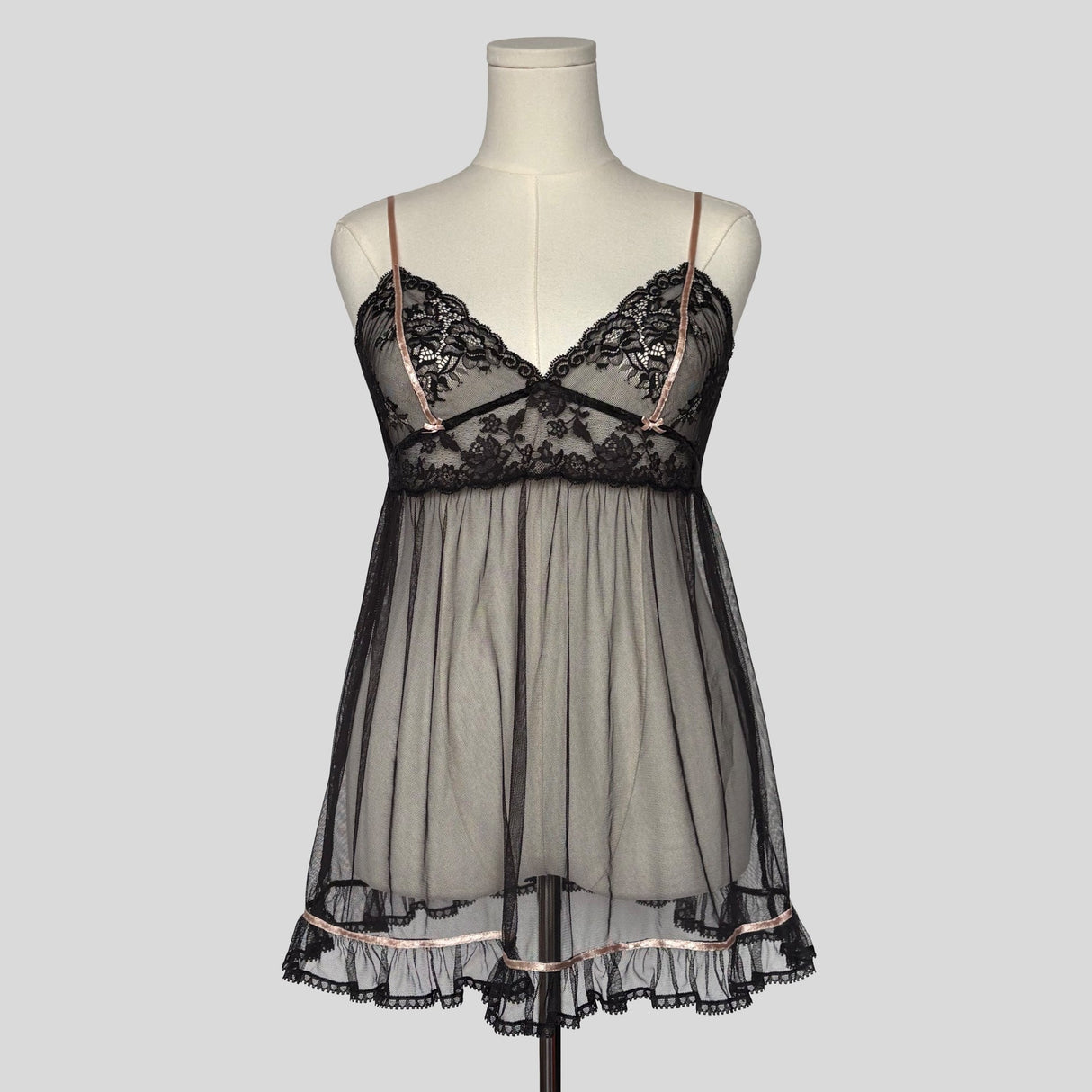 Sheer ribbon trim ruffled babydoll