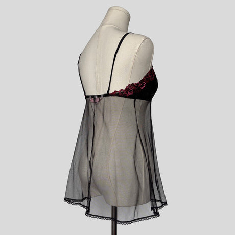 Embroidered split front mesh babydoll