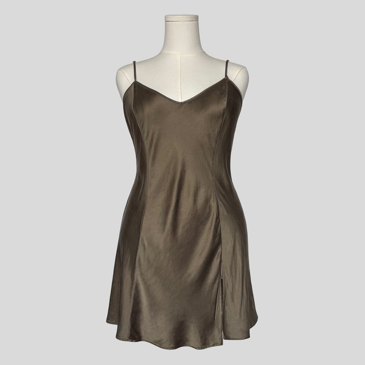 Silk v-neck slip dress in taupe
