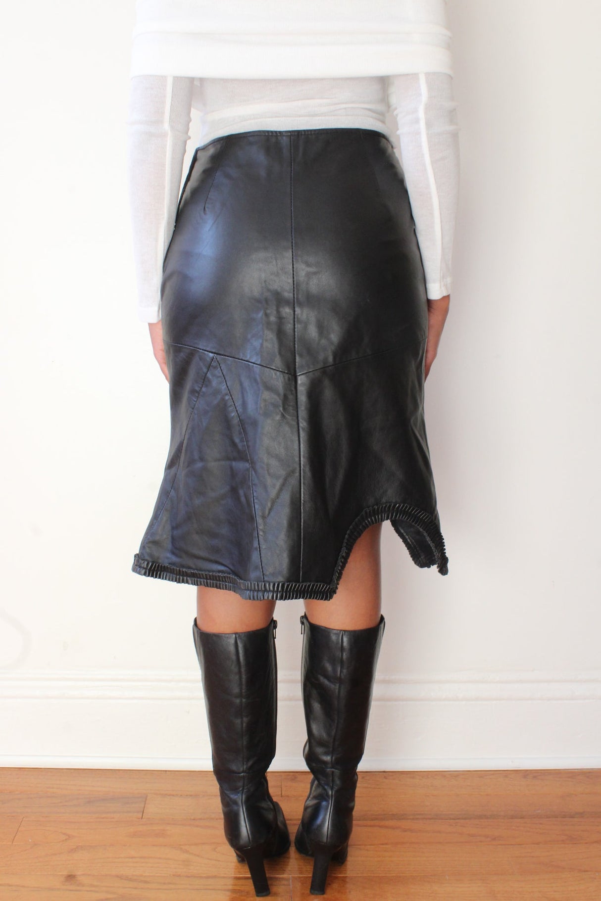 Asymmetrical leather skirt