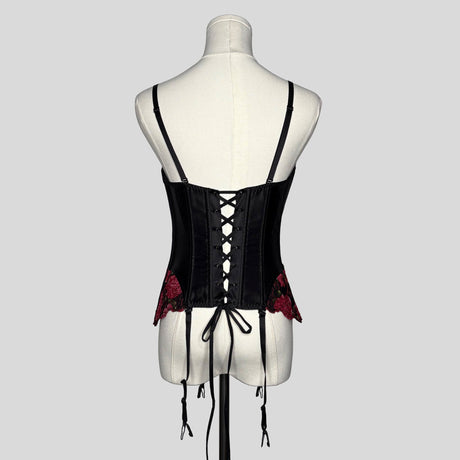 Rose embroidered lace up corset