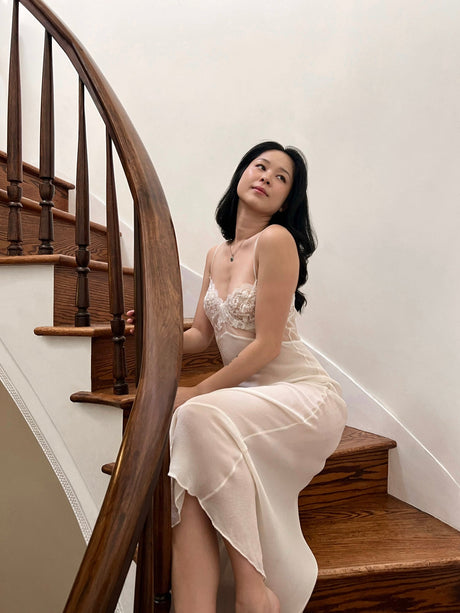 Delicate sheer lace gown in white