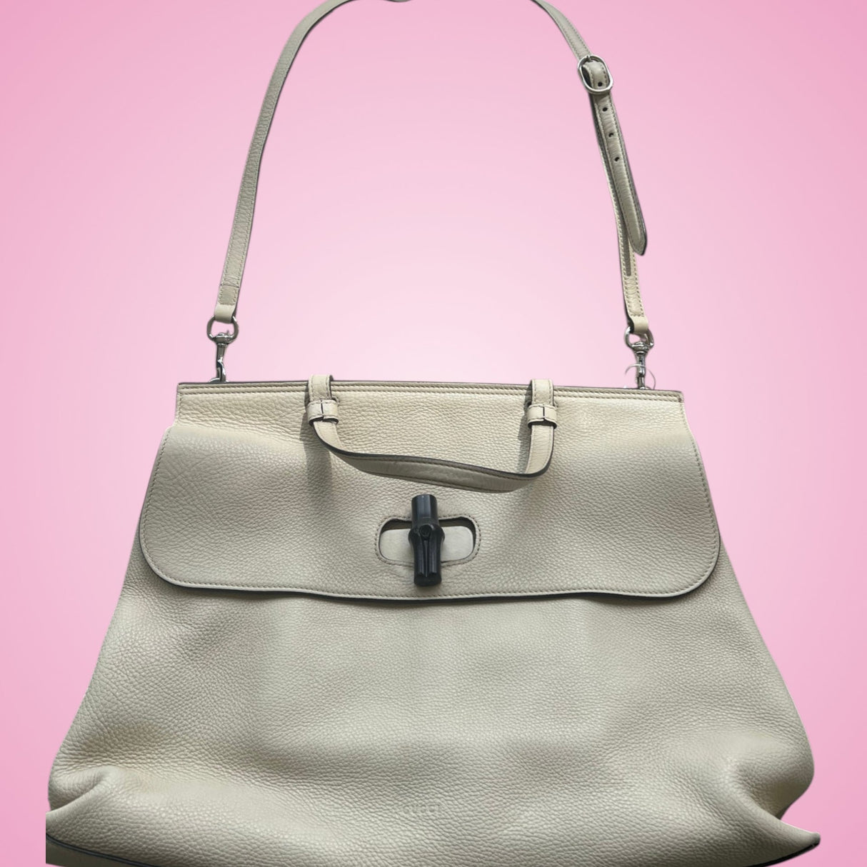 Gucci Bamboo Top Handle Bag White Leather