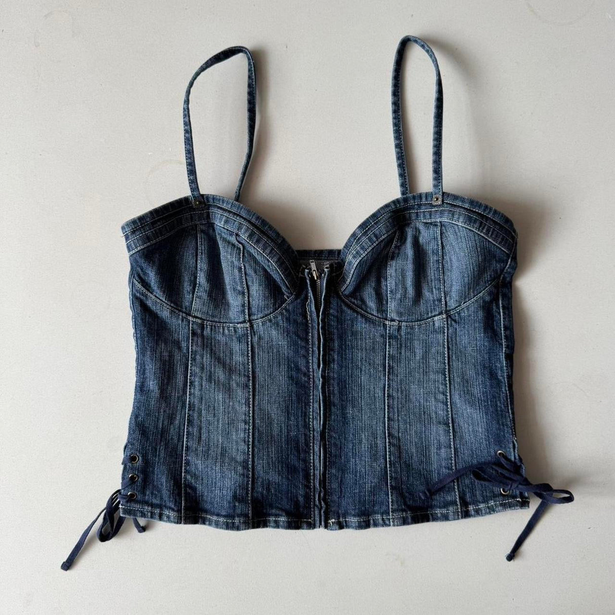 Italian Guess Denim Lace Up Bustier Tank