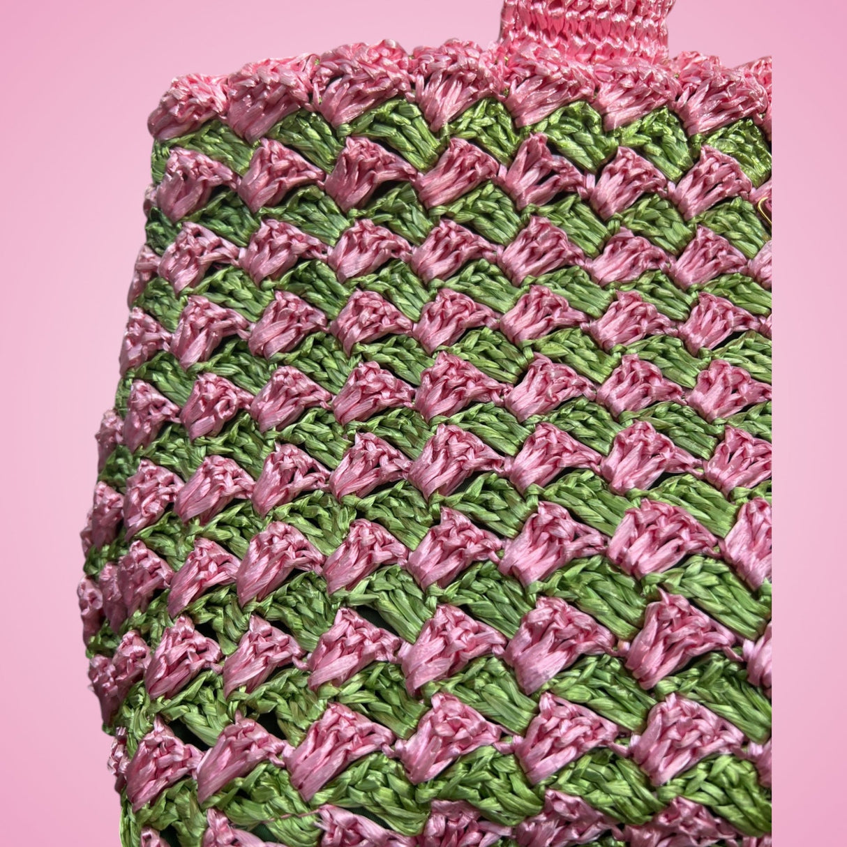 Prada Canapa Raffia Tote Pink Green